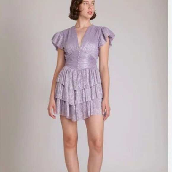 Sabina Musayev Devon Dress Mini Short Sleeve Metallic Lilac Purple New Size XS - Picture 4 of 11